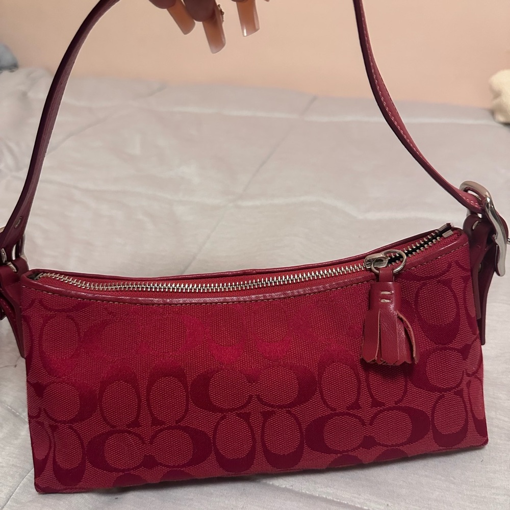 Coach Red Shoulder Bag with Signature Pattern
